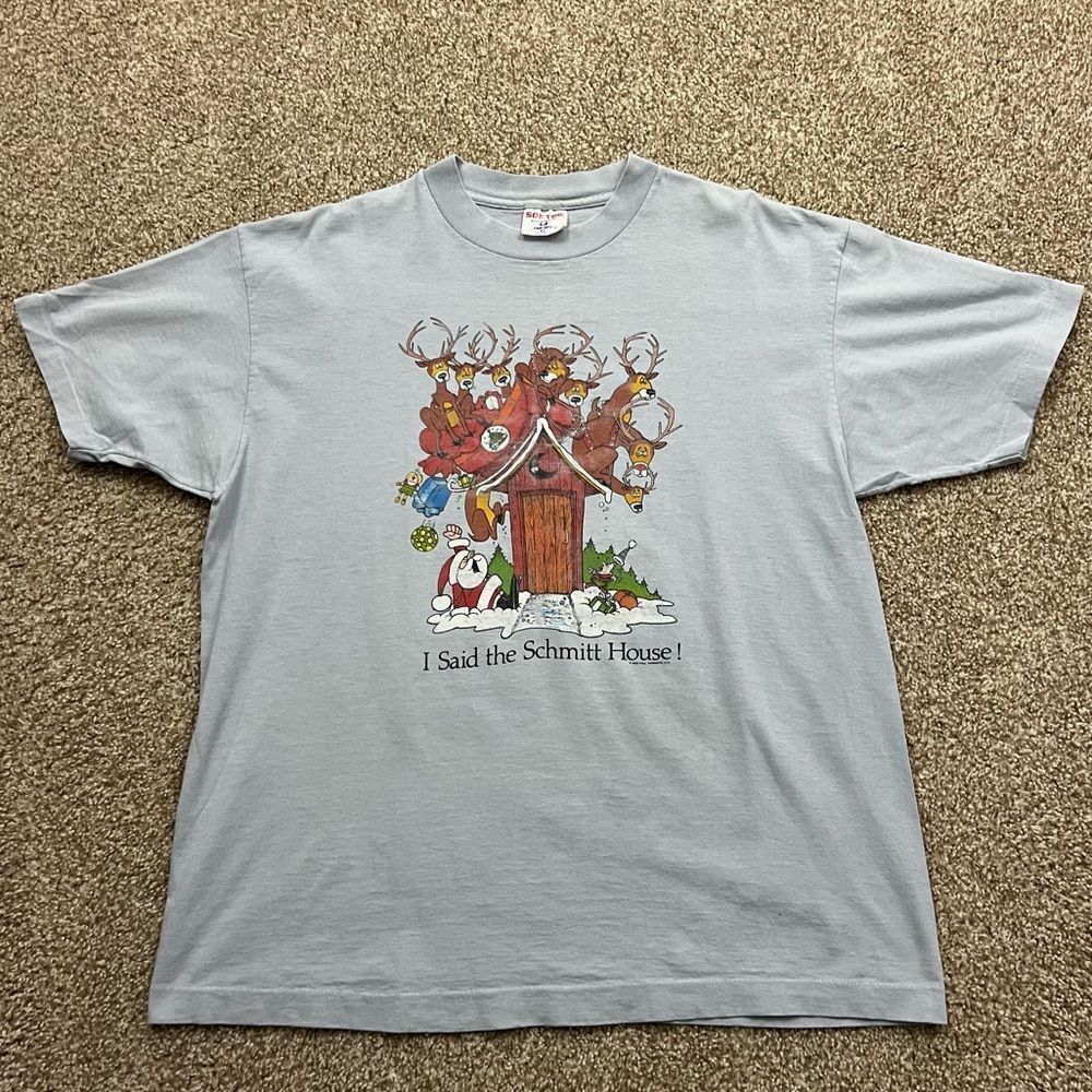 Vintage Christmas Novelty Schmitt House Graphic T Shirt men's XL
